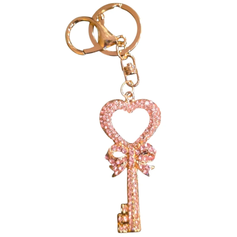 Pink Rhinestone Large Key To Your Heart Purse Charm & Keyring